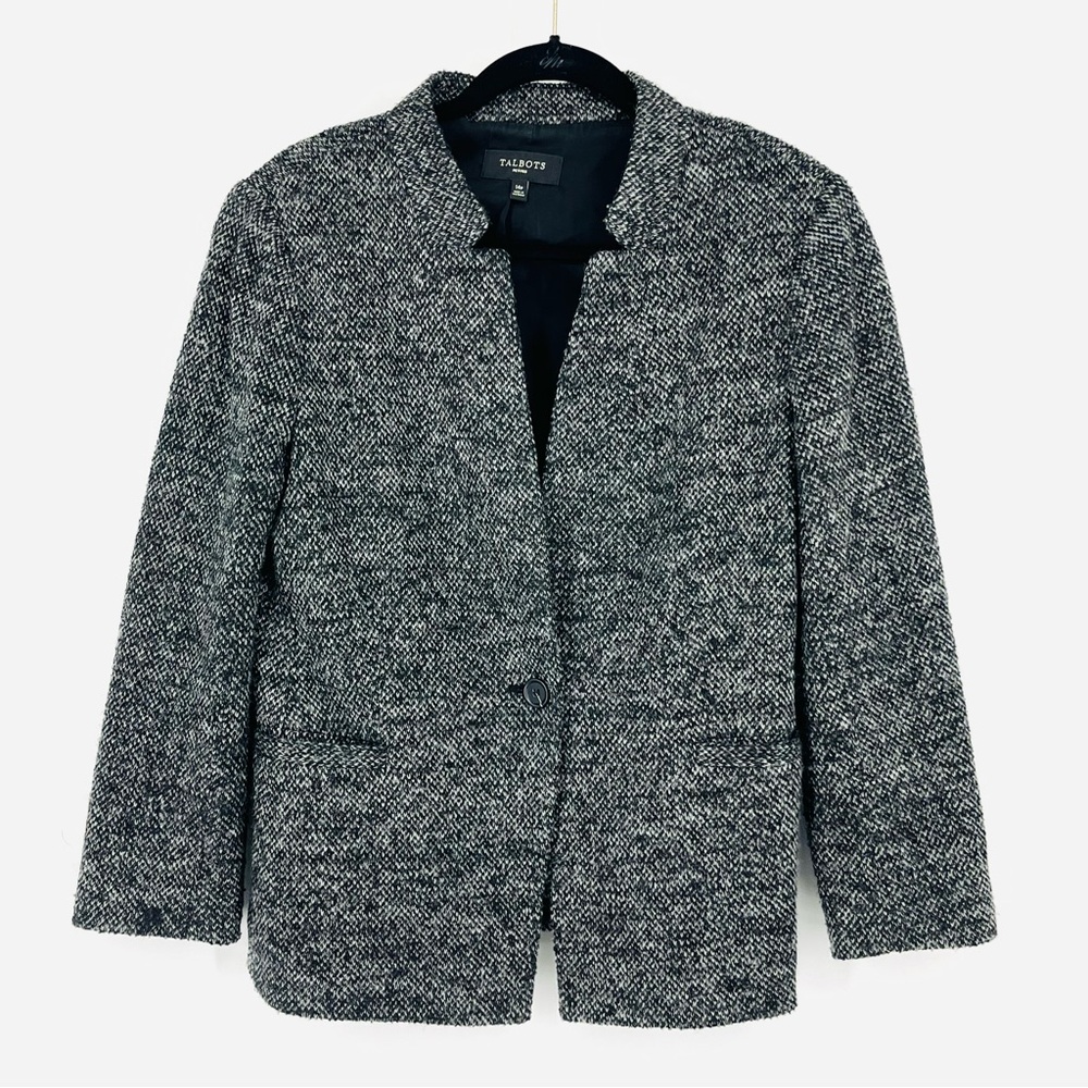 Talbots Petite 14 Gray Tweed Blazer